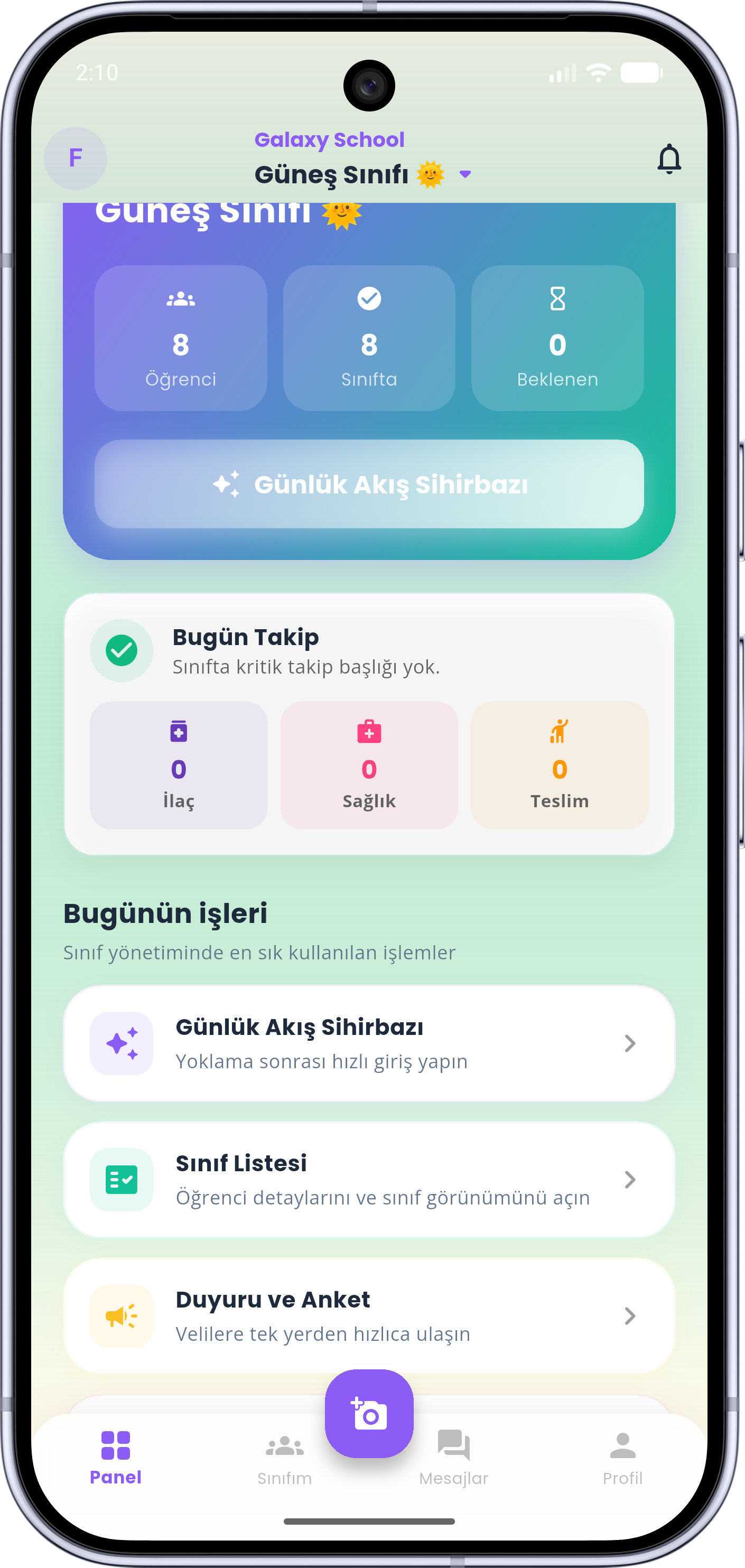 Kreş360 öğretmen günlük akış ekranı